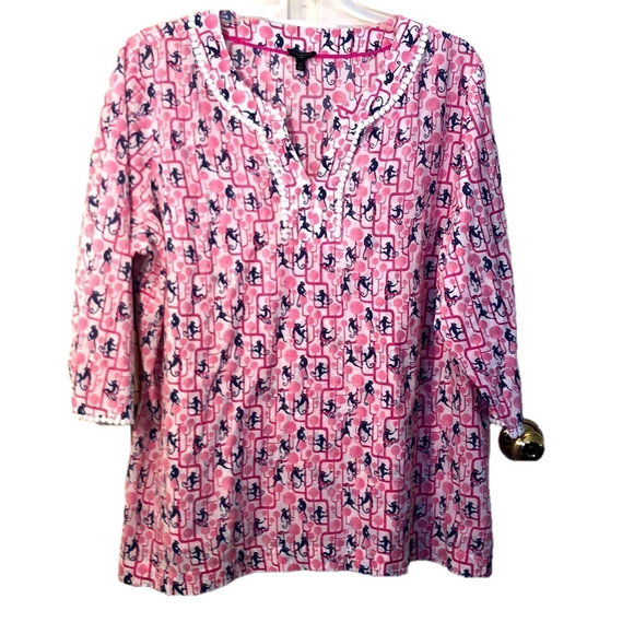 Talbots Tops - TALBOTS PINK MONKEYS top  Cotton 2X Pit to Pit 27"  PREWORN EXCELLENT CONDITION